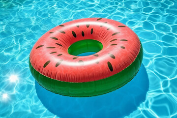 Fototapeta na wymiar Inflatable watermelon swimming pool float. Summer vacation. Generative ai