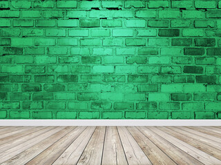 Empty room interior with vintage green brick wall for background
