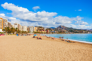 Fototapeta na wymiar Main city beach in Malaga city, Spain