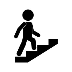 Isolated illustration of man walking or climbing up stair or ladder, graphic resource for safety building sign, indoor information label
