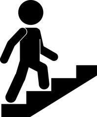 Isolated illustration of man walking or climbing up stair or ladder, graphic resource for safety building sign, indoor information label