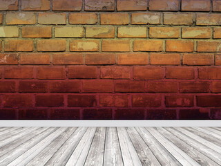 Brick wall interior background with a wooden floor
