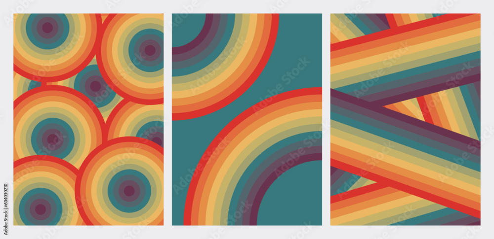 Poster set of vector abstract templates. a4 retro covers. rainbow posters.