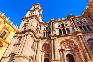 Fototapeta na wymiar Malaga Cathedral close-up view in Andalusia, Spain