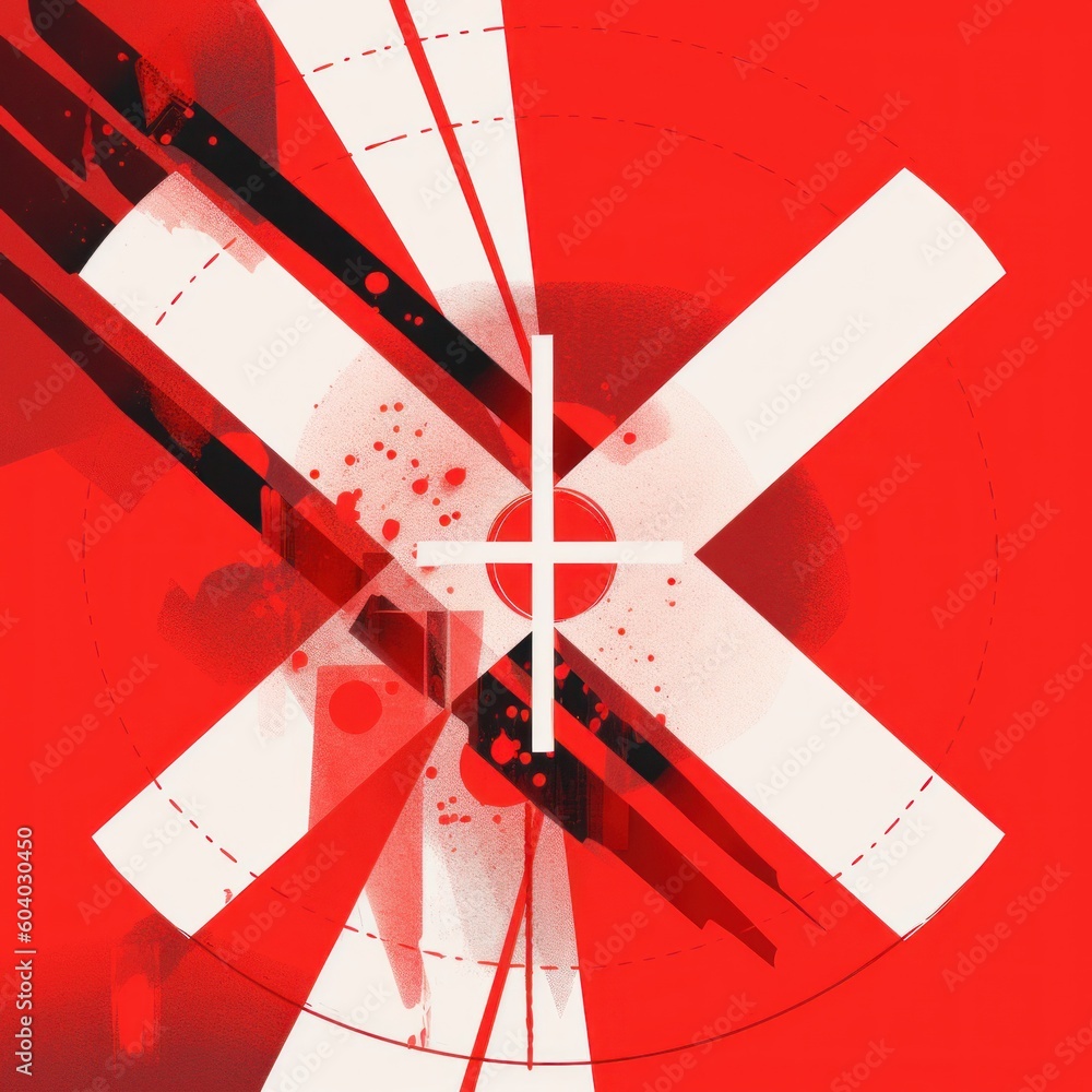 Aufkleber a red and white clock with a bunch of knives on it. generative ai image.