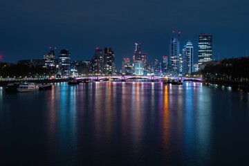 Colourful skyline of London City at night