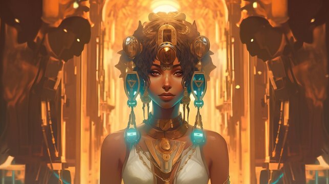 portrait of a woman with hair, anime character, egyption beautiful queen, wallpaper, Generative AI