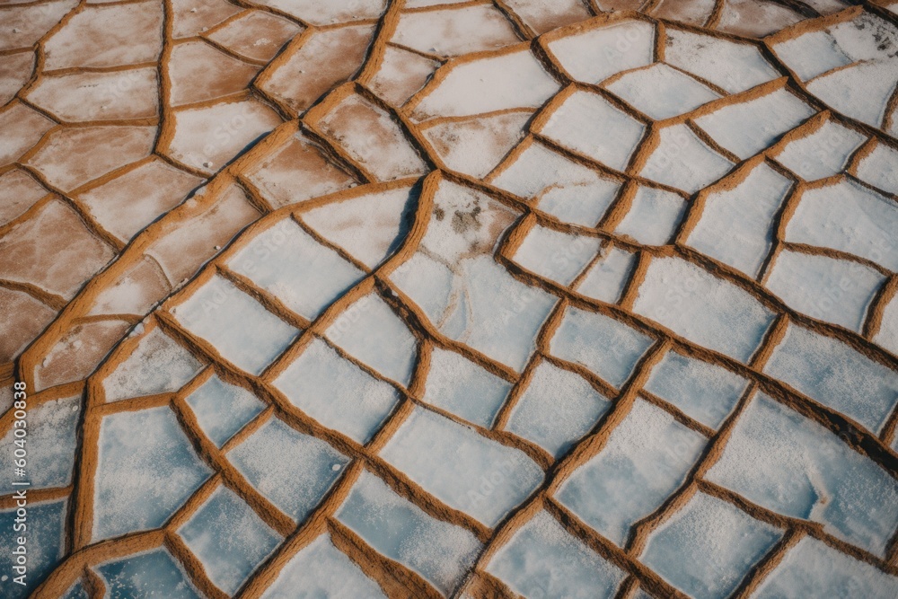 Poster a close up of a tiled surface with snow on it. generative ai image.