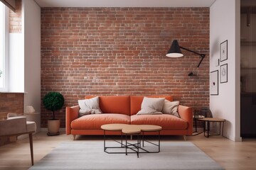 interior background empty indoor three-dimensional white cushion home trendy brick loft. Generative AI.