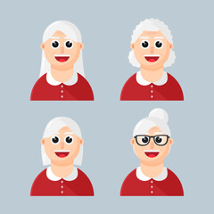 Obraz premium Face of Old Woman Flat Illustration Collection