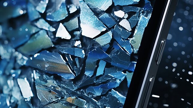Close-up shard, Full screen mirror, peeling like led paint, Android reflecting in each peeling section, Generative AI