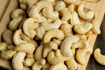 Hard roasted and peeled cashew nuts on the table