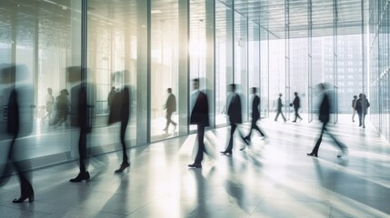 Fototapeta na wymiar Group of people working in the office, people walking, motion blur