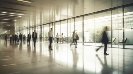 Group of people working in the office, people walking, motion blur