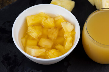 pieces of canned ripe yellow pineapple, canned pineapple