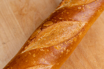 French long bread made of wheat flour, fresh baguette