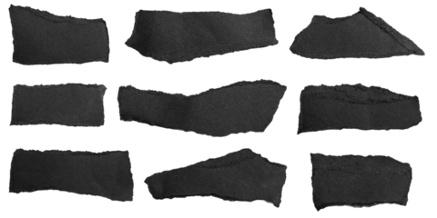 black pieces of paper on a transparent isolated background. PNG