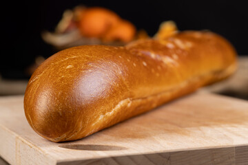 French long bread made of wheat flour, fresh baguette