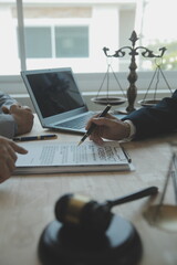 Customer service good cooperation, Consultation between a Businessman and Male lawyer or judge consult having team meeting with client, Law and Legal services concept.