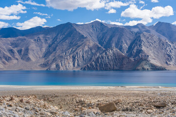 
Mountains and Pangong tso (Lake). It is huge lake in Ladakh, altitude 4,350 m (14,270 ft). It is...