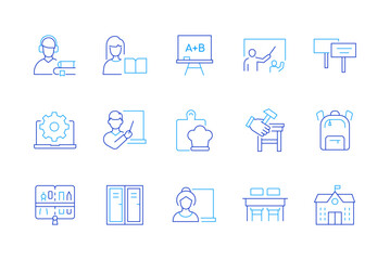 Education and knowledge - set of modern line design style icons
