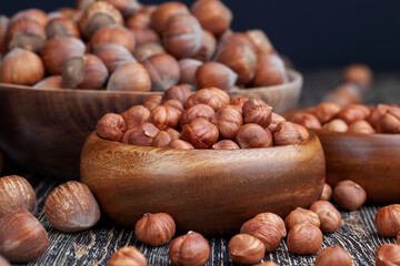 peeled hazelnut nuts close-up on the table