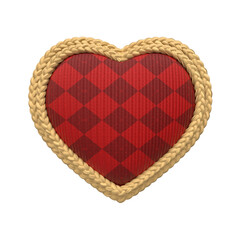 render realistic wooden heart with rope and lights on transparent background