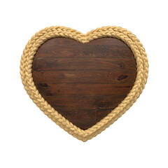render realistic wooden heart with rope and lights on transparent background