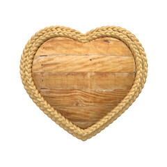 render realistic wooden heart with rope and lights on transparent background