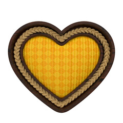 render realistic wooden heart with rope and lights on transparent background