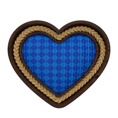 render realistic wooden heart with rope and lights on transparent background