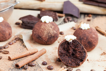 cake made of biscuit crumbs with butter cream with cocoa and sugar