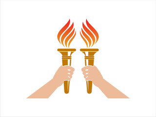 Hand with torch flame icon logo vector illustration 