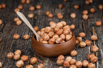 peeled hazelnut nuts close-up on the table