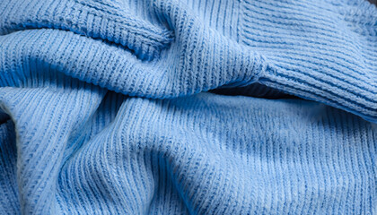 blue fabric texture, Soft knitted blue sweater texture closeup. Luxury twisted fabric backplate,...
