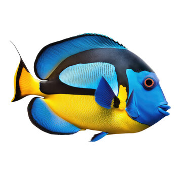 blue tang fish on a transparant background, PNG, Generative Ai