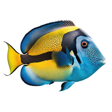 blue tang fish on a transparant background, PNG, Generative Ai