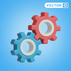 gear 3D vector icon set, on a blue background