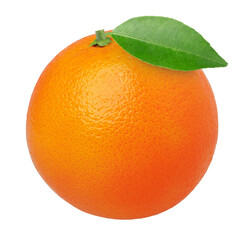 orange fruit with leaves isolated, Orange fruit macro studio photo, transparent png, PNG format, cut out