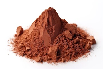 Brown Chocolate Powder on White Background. Isolated. Generative AI illustrations.