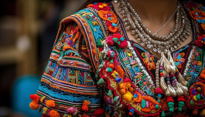 Indigenous women wear ornate jewelry and clothing generated by AI