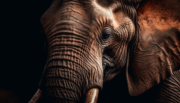 Large African elephant close up, looking at camera generated by AI