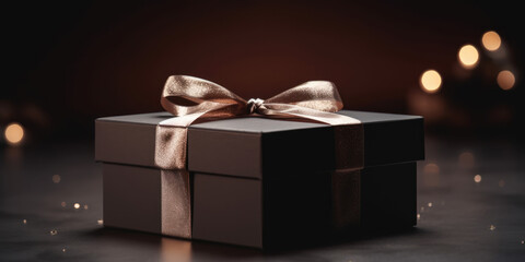 Elegant gift box with brown silk ribbon. Generative ai illustration
