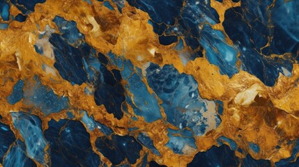 Gold and blue marble granite quartz stone textured background wallpaper. Generative AI