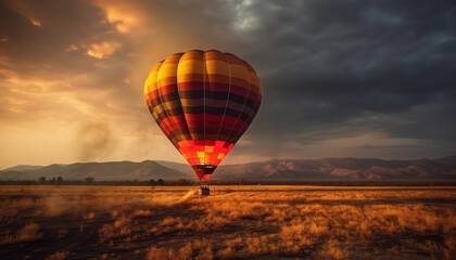 Balloon soars high, nature beauty surrounds journey generated by AI