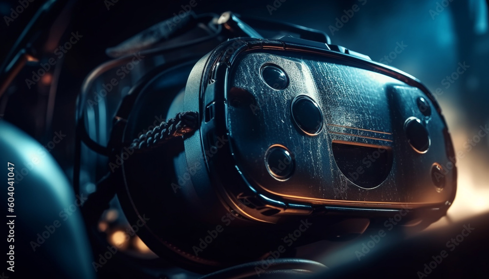 Poster shiny chrome dashboard controls speed of modern vehicle generated by ai