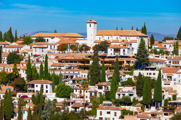 Fototapeta na wymiar San Nicolas Church aerial panoramic view, Granada