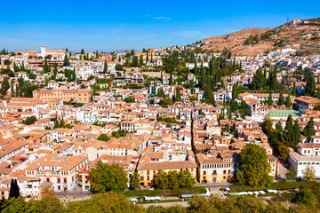 Fototapeta na wymiar Granada city aerial panoramic view in Spain