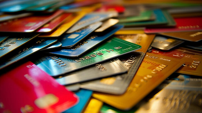 Close up of a pile of credit cards