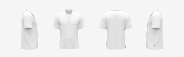 4 side view white blank polo shirt mockup with empty space for you logo or design casual fabric fashion outfit template isolated 3d rendering image